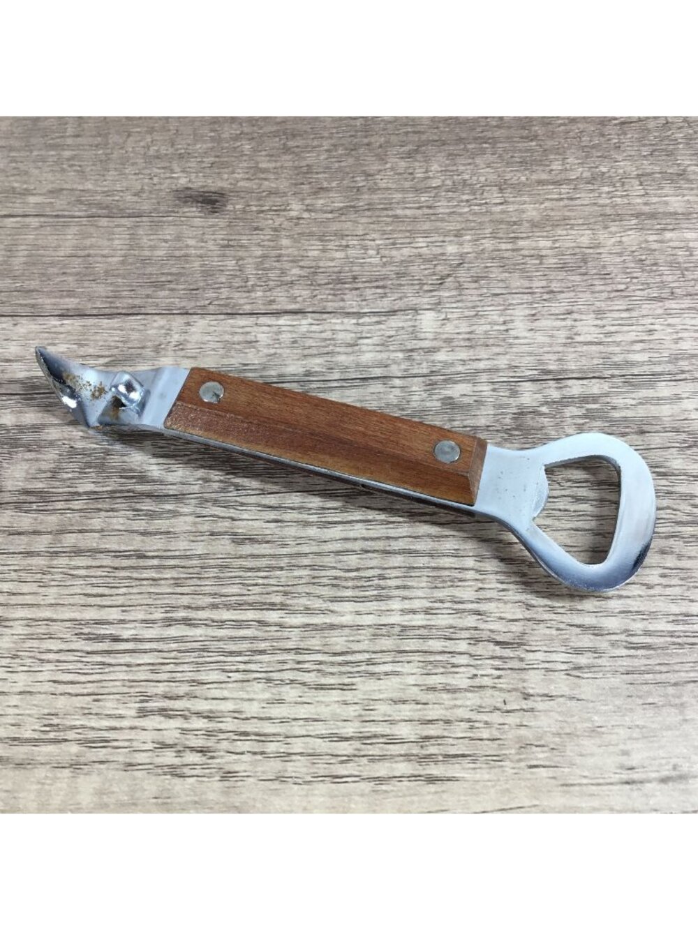 Vintage Wooden Handle Bottle Opener & Can Punch Made in Taiwan Breweriana